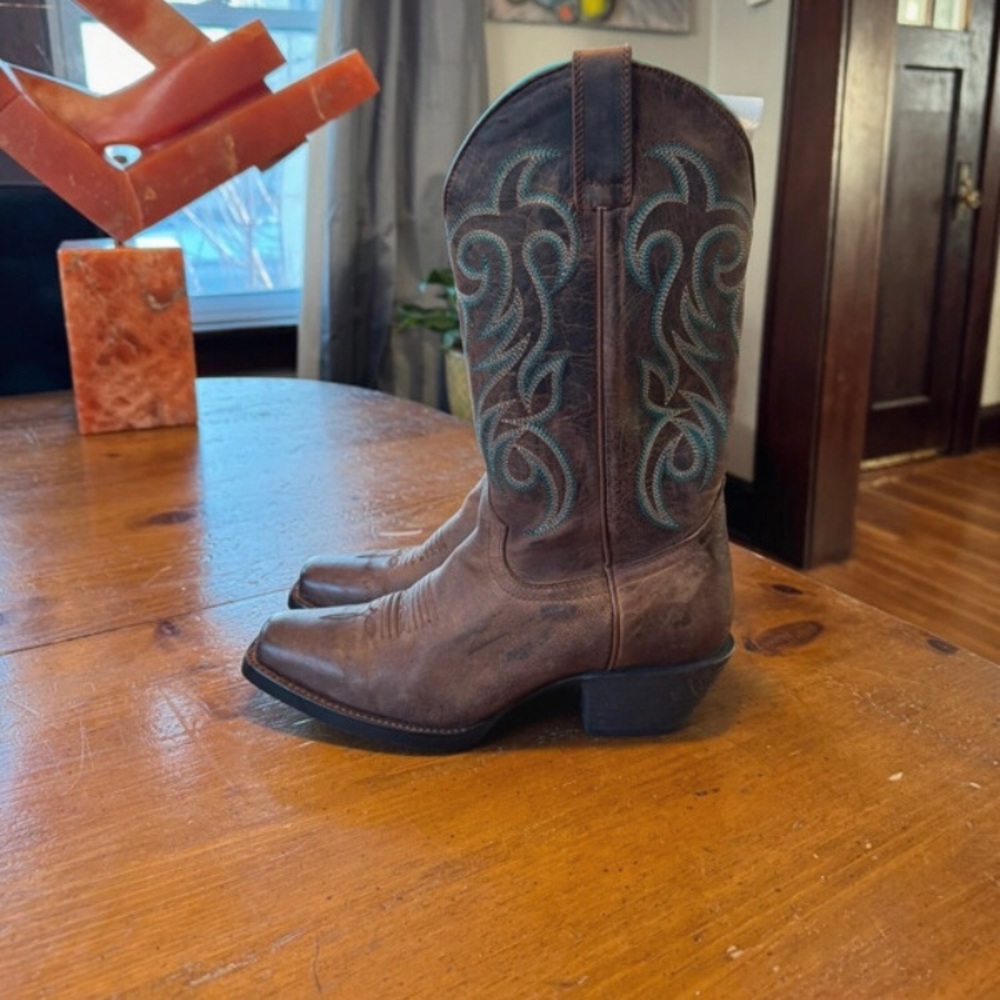 Ariat Brown Western Boots with Blue Stitching